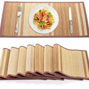 Elsjoy 8 pack Bamboo Placemats -17”x 12” -Anti slip- Heat Resistance.